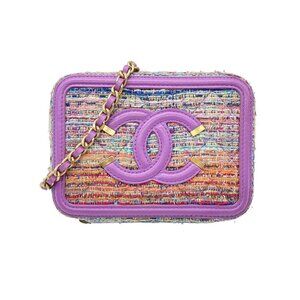 Chanel Small Tweed Filigree Vanity Case Purple